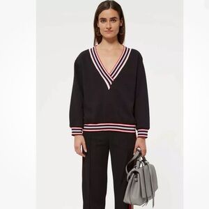 Rebecca Minkoff Women's Black Kristine Sweatshirt V neck Stripes size XS